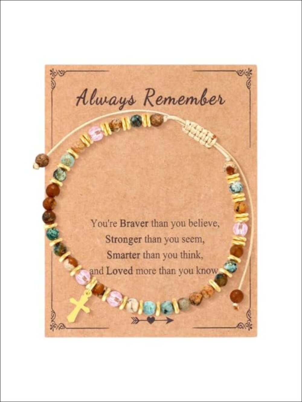 Womens Natural Stone Beaded Cross Bracelet Inspirational Gift